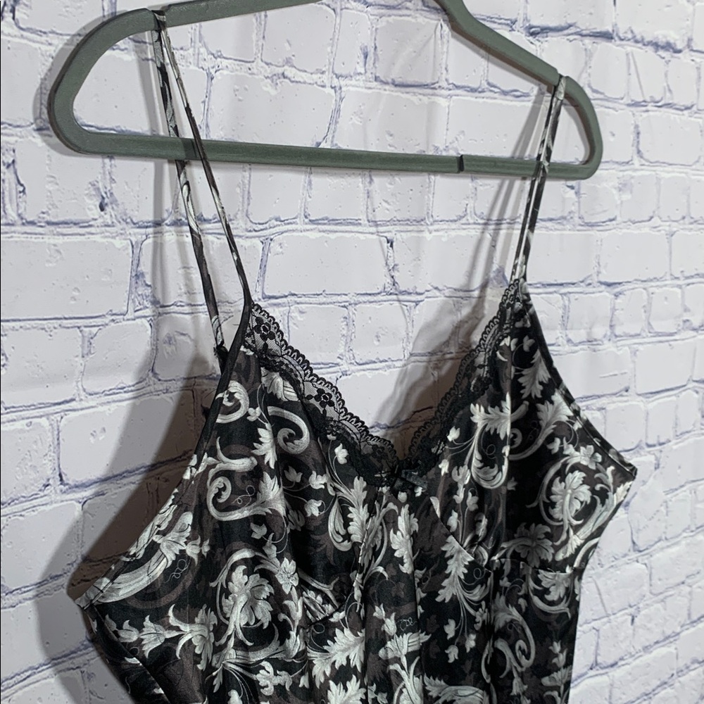 Adonna Womens Maxi Slip Dress Satin Black Silver Floral Babydoll XXL Whimsigoth - Picture 2 of 6